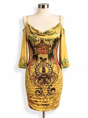 Juno New York Graphic Skull Cold Shoulder Bodycon Dress Size M